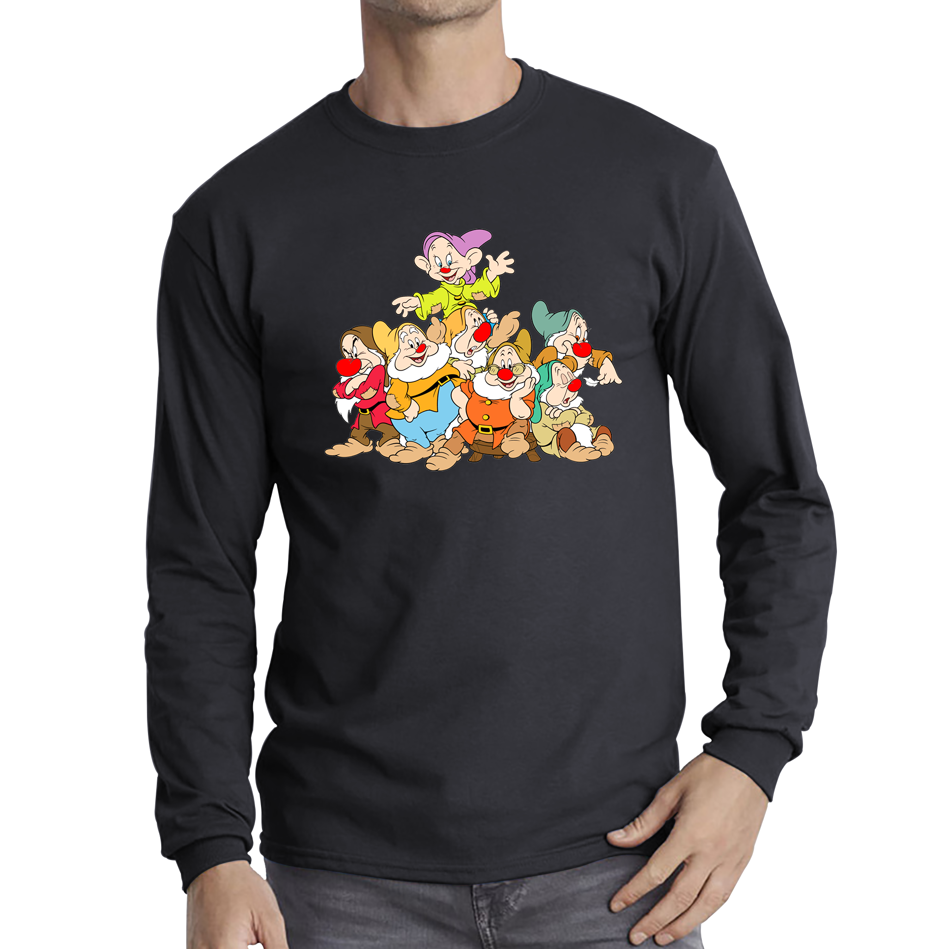 Disney Snow White and Seven Dwarfs Red Nose Day Adult Long Sleeve T Shirt. 50% Goes To Charity
