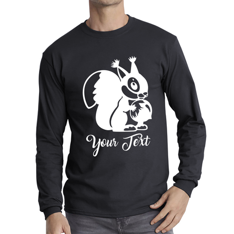 Personalised Cartoon Squirrel Holding Acorn Your Name Cute Squirrel Animal Long Sleeve T Shirt