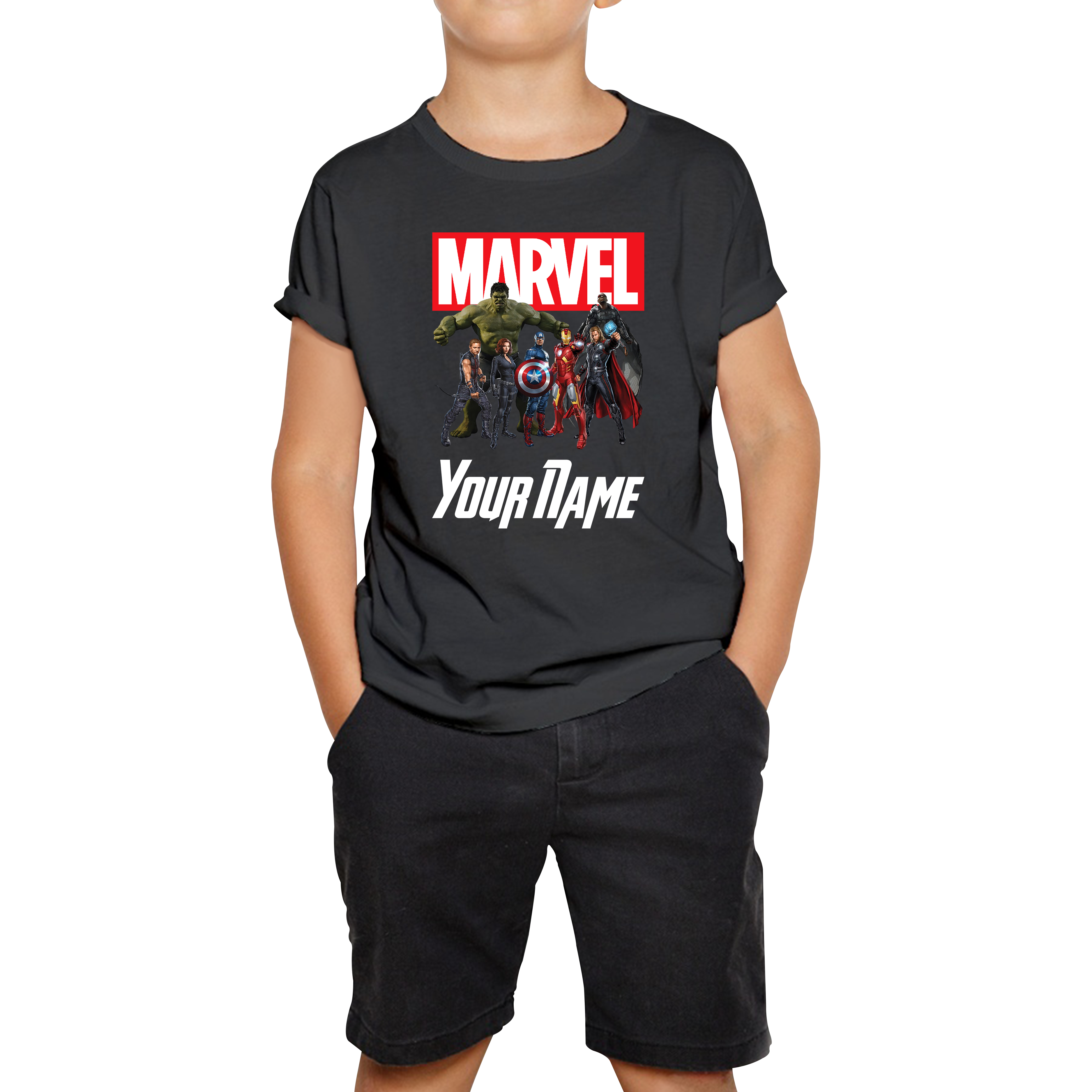 Personalised Marvel Avengers Superheroes Team Your Custom Name Kids T Shirt