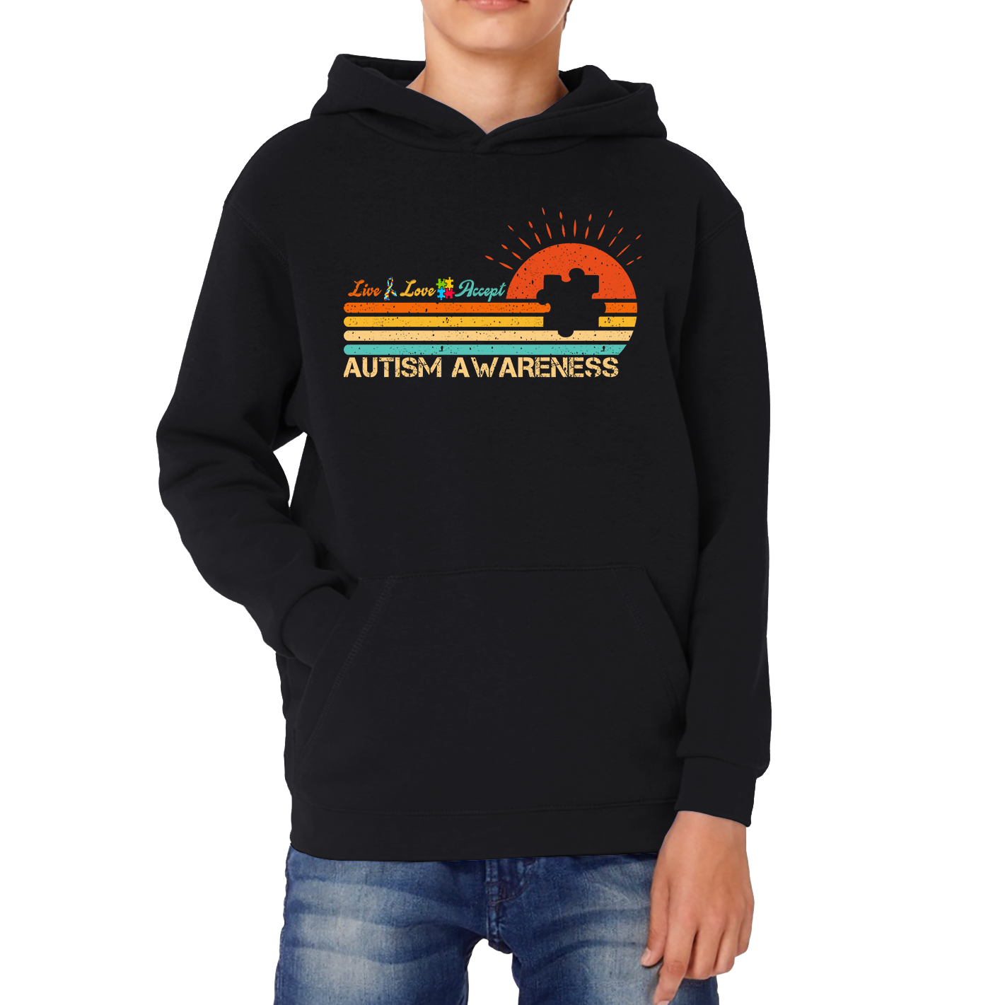 Live Love Accept Vintage Retro Autism Awareness Hoodie
