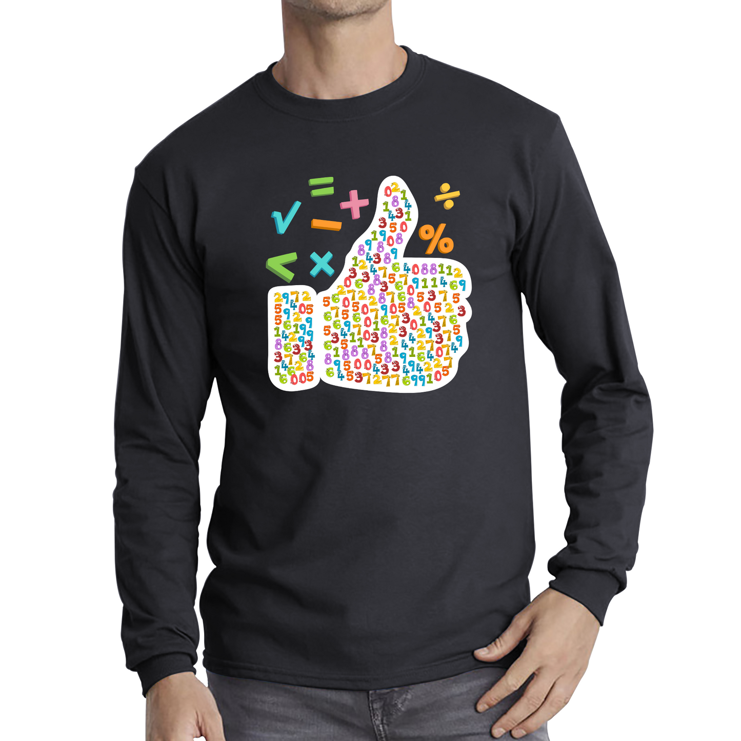 World Numbers Day Maths Day Funny Thumbs Up Colour Numbered Charity Day Long Sleeve T Shirt