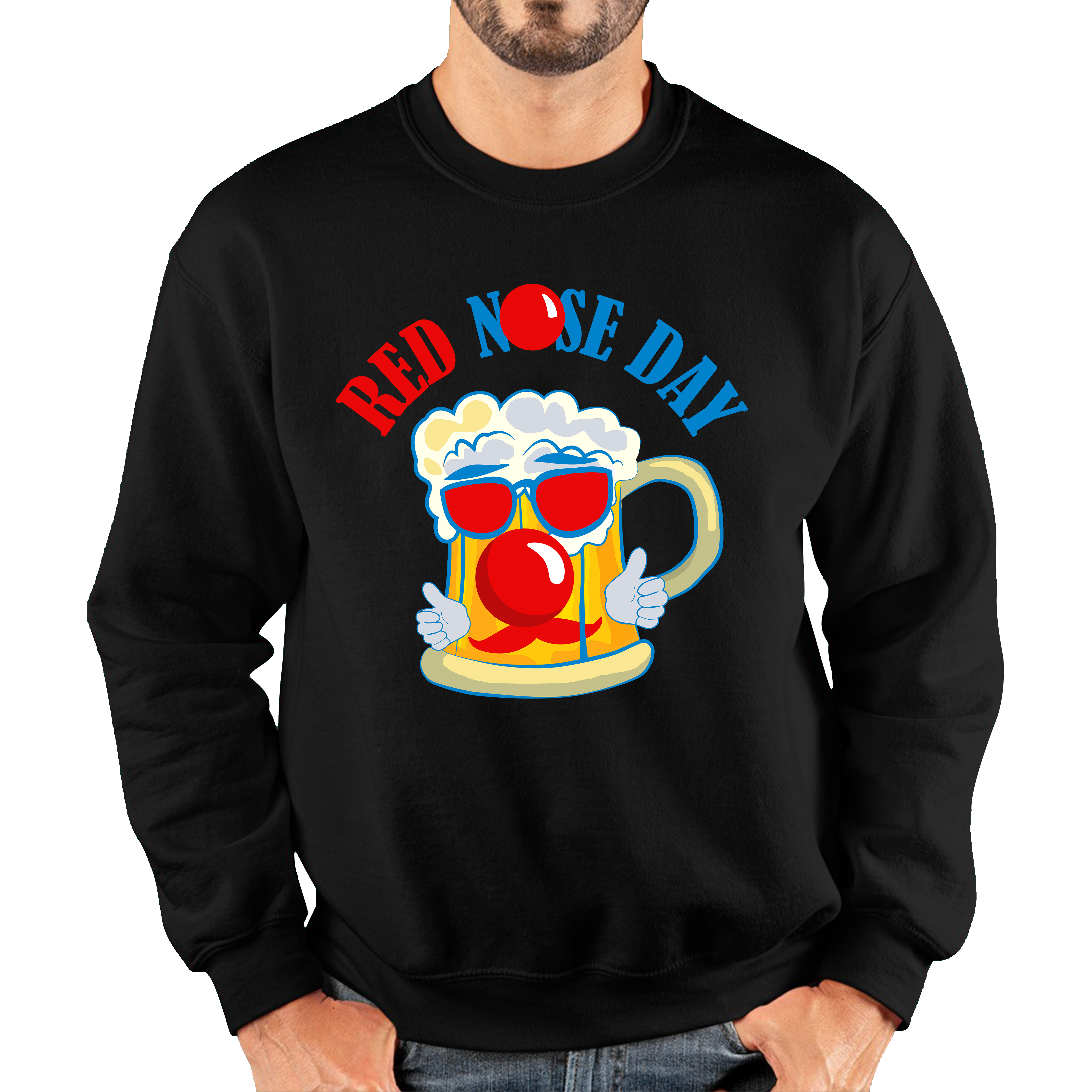 Beer Red Nose Day Funny Adult Sweatshirt. 50% Goes To Charity