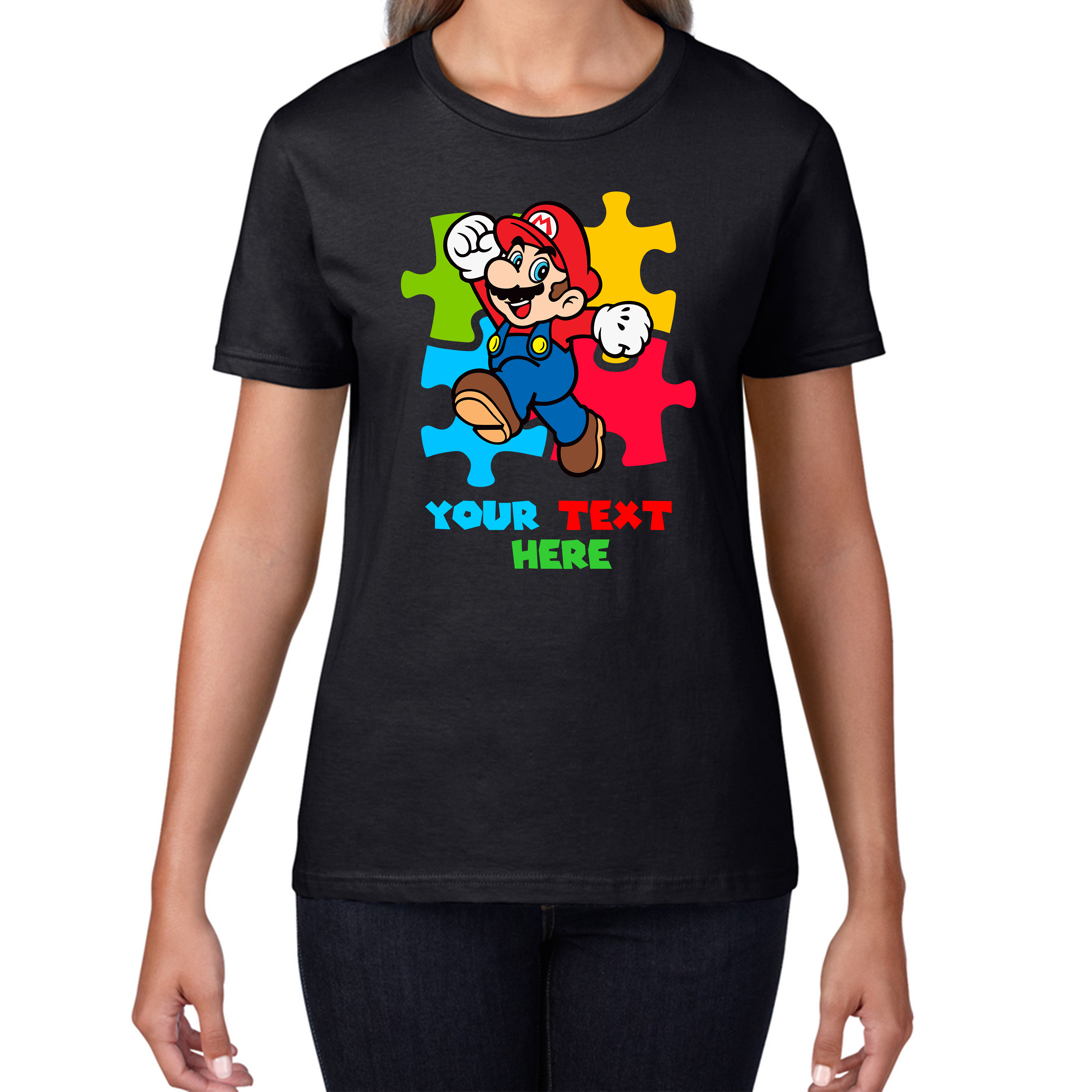 Personalised Your Name Super Mario T-Shirt Funny Game Lovers Players Video Game Womens Tee Top