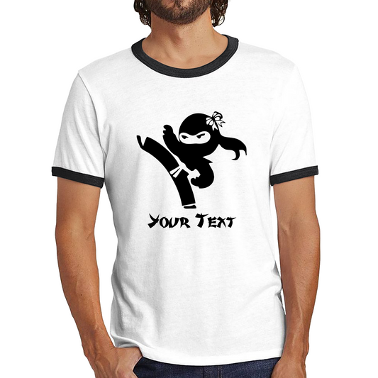 Personalised Ninja Girl Your Text Retro Ninja Warrior Martial Arts Judo Karate MMA Ringer T Shirt