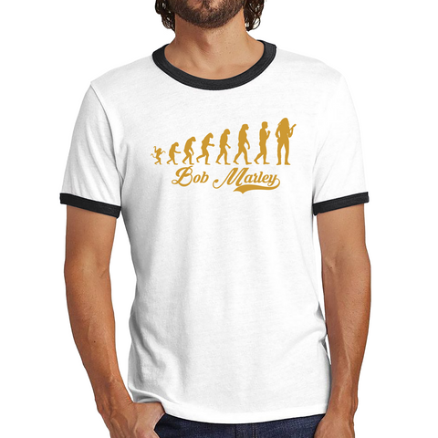 Bob Marley Human Evolution T-Shirt Jamaican Singer Gift Ringer Tee
