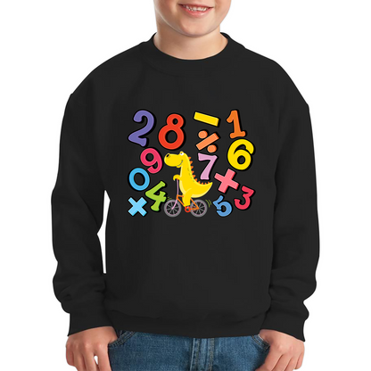 Number Day T-Rex Cycling Maths Day Dinosaur Bike Riding Counting Kids Jumper