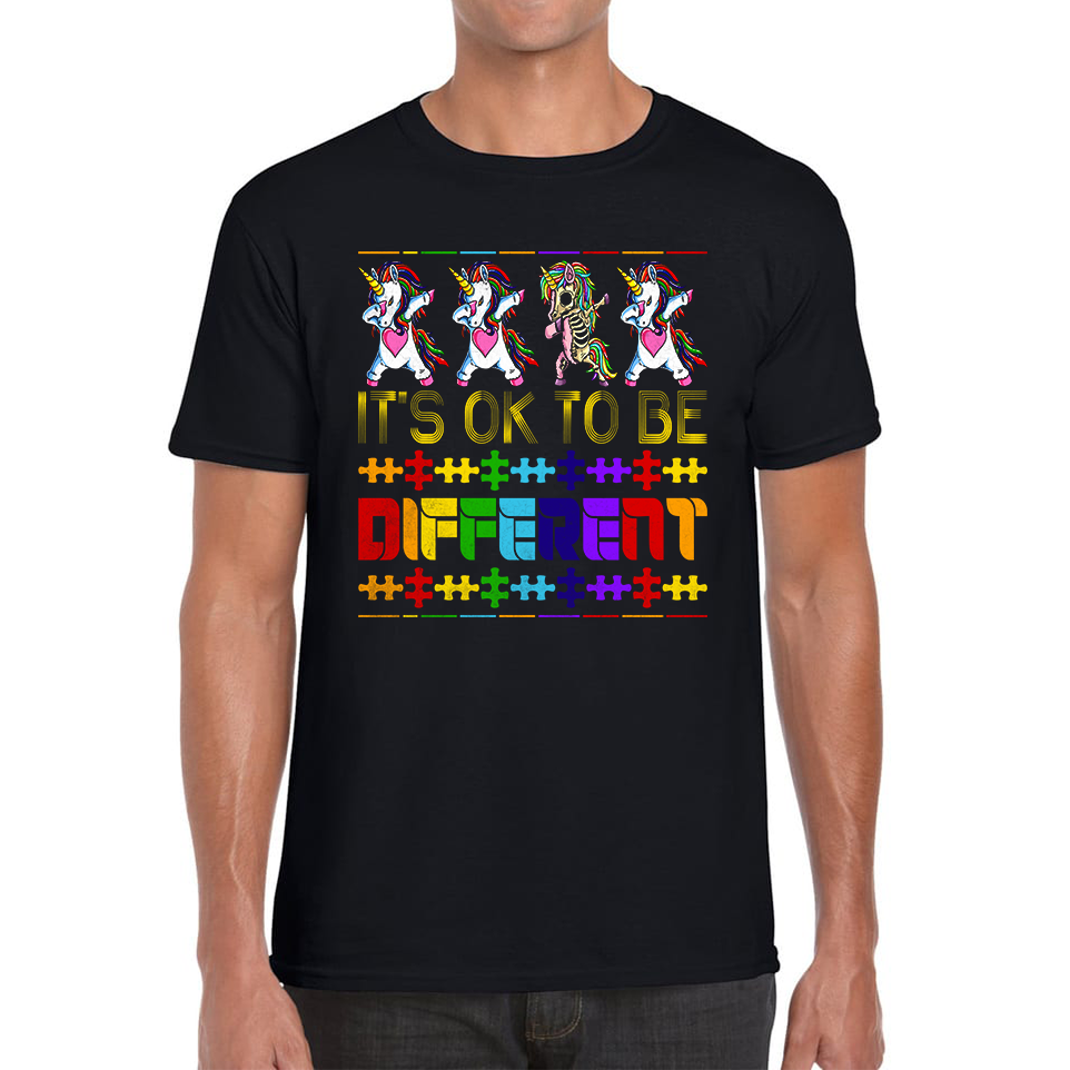 It's Ok To Be Different Autism Awareness Dabbing Unicorn Autism Adult T Shirt