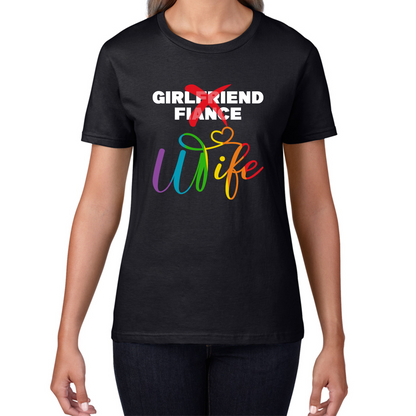 LGBTQ Girlfriend Fiance Wife Rainbow Pride Bachelorette Party Wedding Bridal Party Womens Tee Top