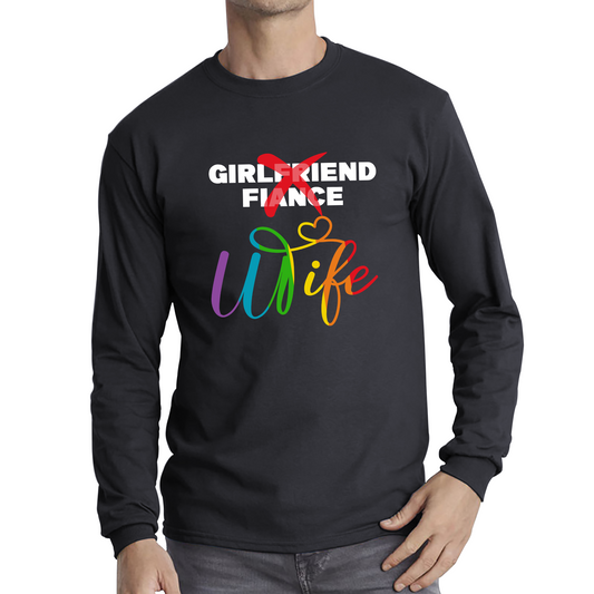 LGBTQ Girlfriend Fiance Wife Rainbow Pride Bachelorette Party Wedding Bridal Party Long Sleeve T Shirt