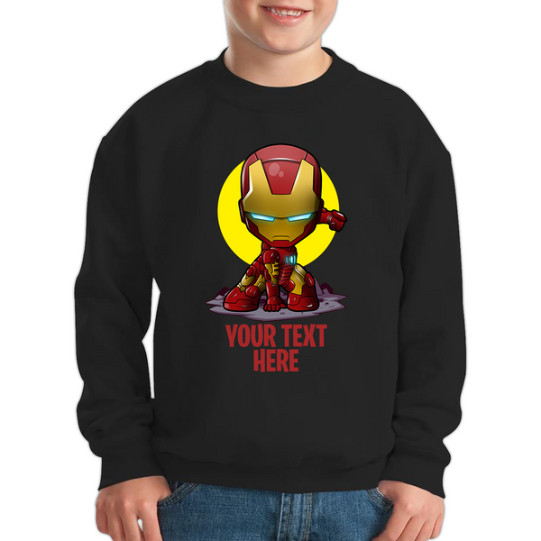 Personalised Your Text Iron Man Sweatshirt DC Comic Superhero Birthday Gift Kids Jumper