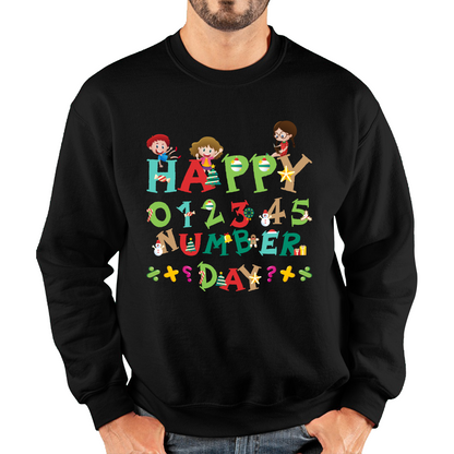 Happy Numbers Day Colourful Cartoon Numbers Day Maths Day School Charity Day Unisex Sweatshirt