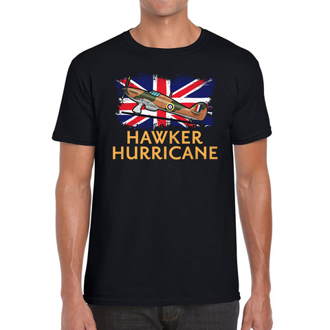 Hawker Hurricane T-Shirt British Veteran Fighter Aircraft Plane UK Flag Mens Tee Top