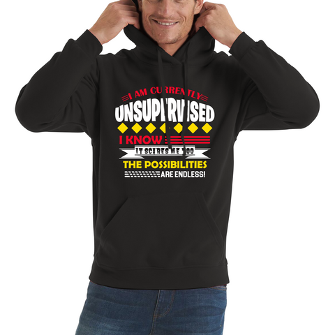 I Am Currently Unsupervised I Know It Scares Me Too But The Possibilities Are Endless Adult Hoodie