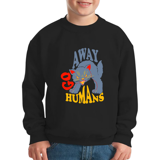 Go Away Humans Cat Halloween Horror Spooky Scary Costume Kids Jumper