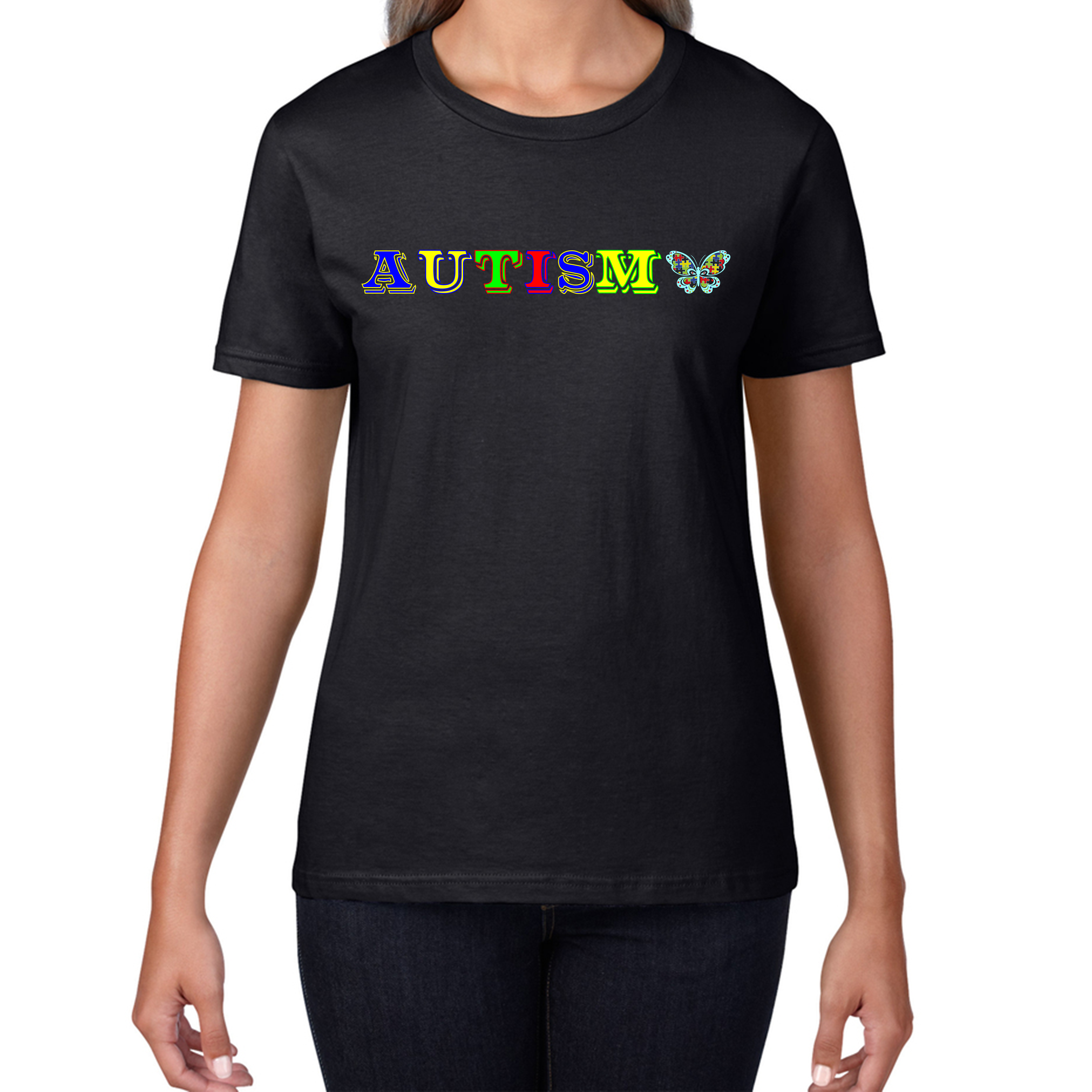 Autism Awareness With Butterfly Ladies T Shirt