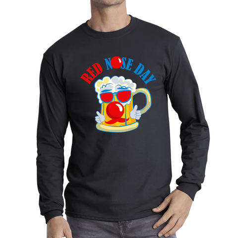 Beer Red Nose Day Funny Adult Long Sleeve T Shirt. 50% Goes To Charity