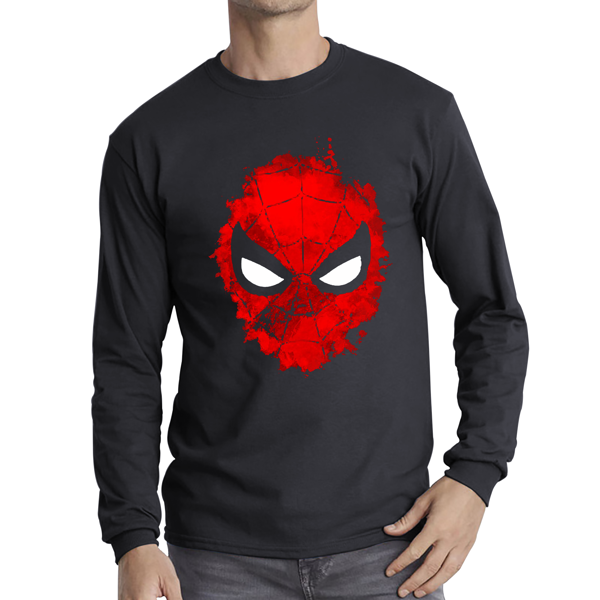 Marvel Comics Spiderman Face Adult Long Sleeve T Shirt