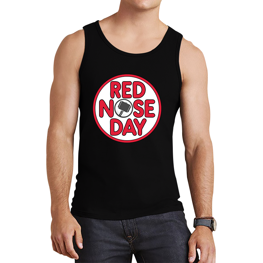 Marvel Avenger Thor Hammer Red Nose Day Tank Top. 50% Goes To Charity