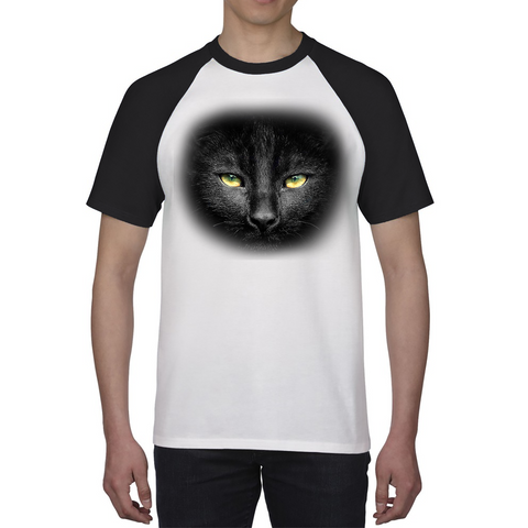 Black Cat Yellow Eyes Shirt Big Print Full-On Front Spooky Horror Scary Black Cat Baseball T Shirt