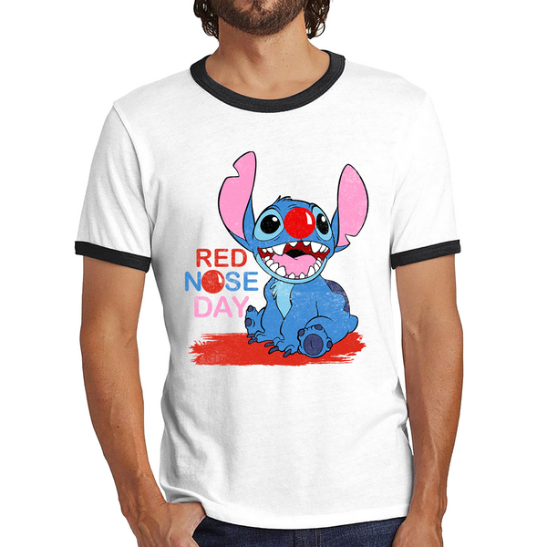 Ohana Disney Stitch Red Nose Day Ringer T Shirt. 50% Goes To Charity