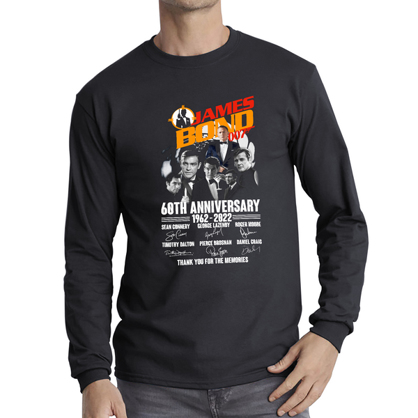 James Bond 007 60th Anniversary Thank You For The Memories Signature Popular TV Show Series Adult Long Sleeve T Shirt