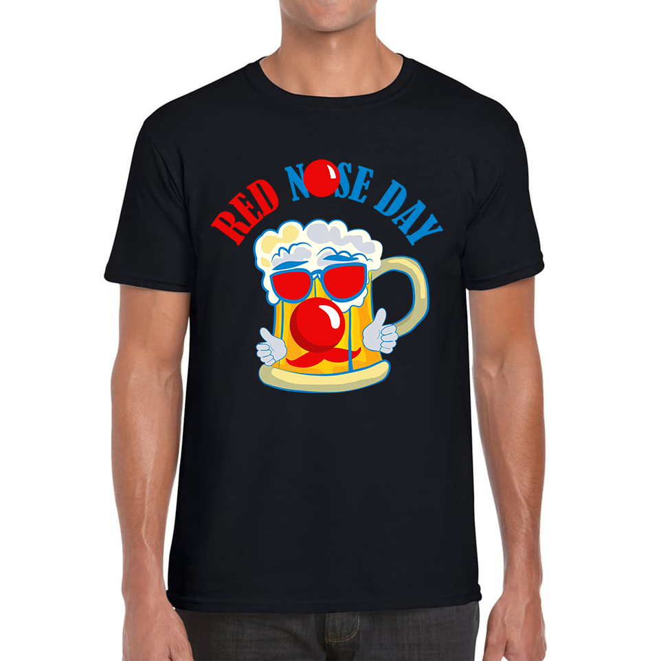 Beer Red Nose Day Funny Adult T Shirt. 50% Goes To Charity