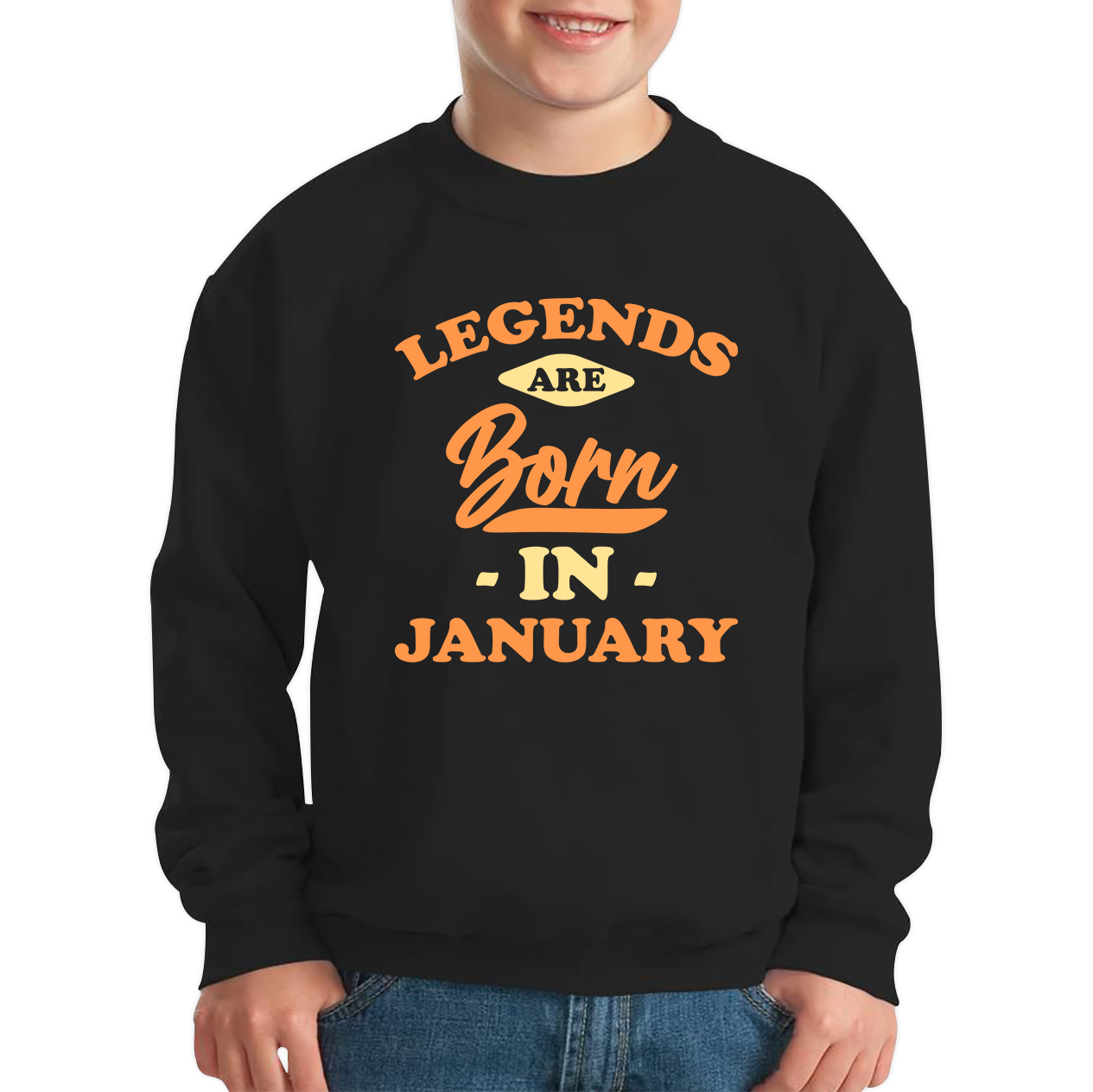 Legends Are Born In January Funny January Birthday Month Novelty Slogan Kids Jumper