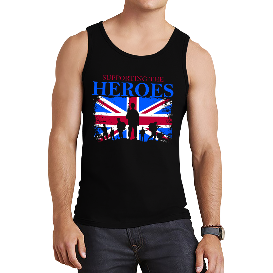 Remembrance Day Vest Supporting The Heroes UK Flag British Armed Forces Veteran Tank Top