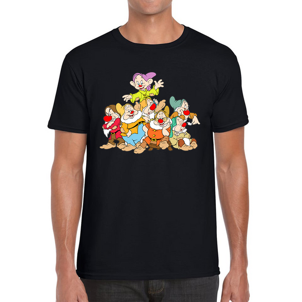 Disney Snow White and Seven Dwarfs Red Nose Day Adult T Shirt. 50% Goes To Charity