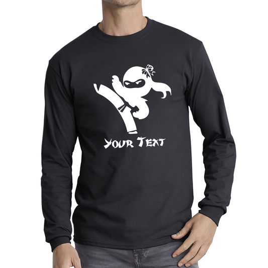 Personalised Ninja Girl Your Text Retro Ninja Warrior Martial Arts Judo Karate MMA Long Sleeve T Shirt