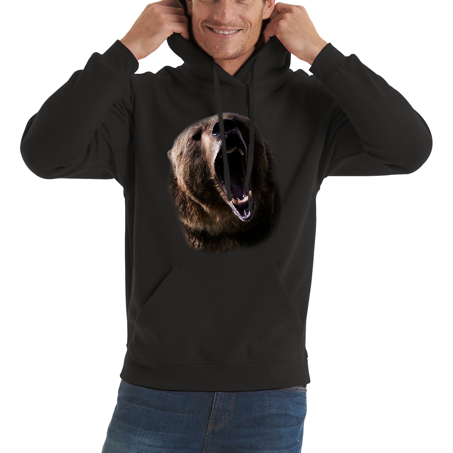 Grizzly Bear Roaring Face Hoodie