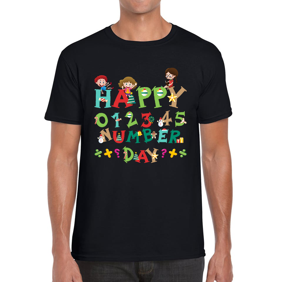 Happy Numbers Day Colourful Cartoon Numbers Day Maths Day School Charity Day Mens Tee Top