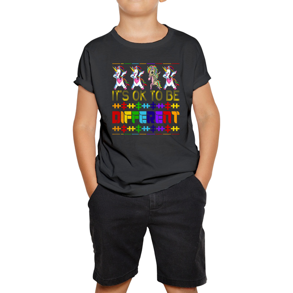 It's Ok To Be Different Autism Awareness Dabbing Unicorn Autism Kids T Shirt