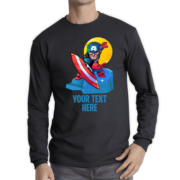 Personalised Your Text Captain America Shirt Marvel Avenger Superhero Birthday Gift Long Sleeve T Shirt