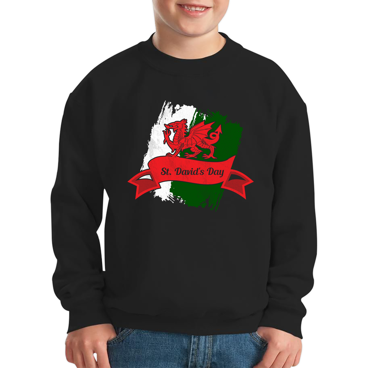 St. David's Day Dragon Flag Welsh Dragon Flag Of Wales Sant Dewi Saint Welsh Kids Jumper
