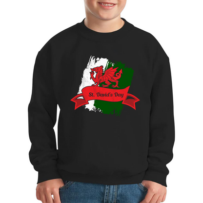 St. David's Day Dragon Flag Welsh Dragon Flag Of Wales Sant Dewi Saint Welsh Kids Jumper