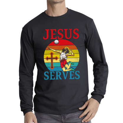 Jesus Serves Volleyball Vintage Jesus Christ Volleyball Sports Christian Religious Long Sleeve T Shirt