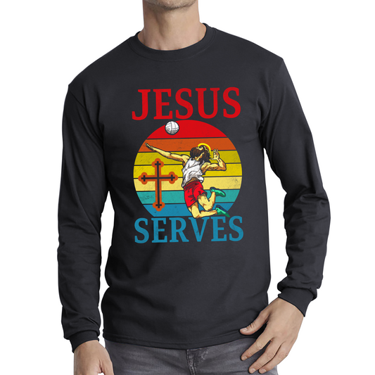 Jesus Serves Volleyball Vintage Jesus Christ Volleyball Sports Christian Religious Long Sleeve T Shirt