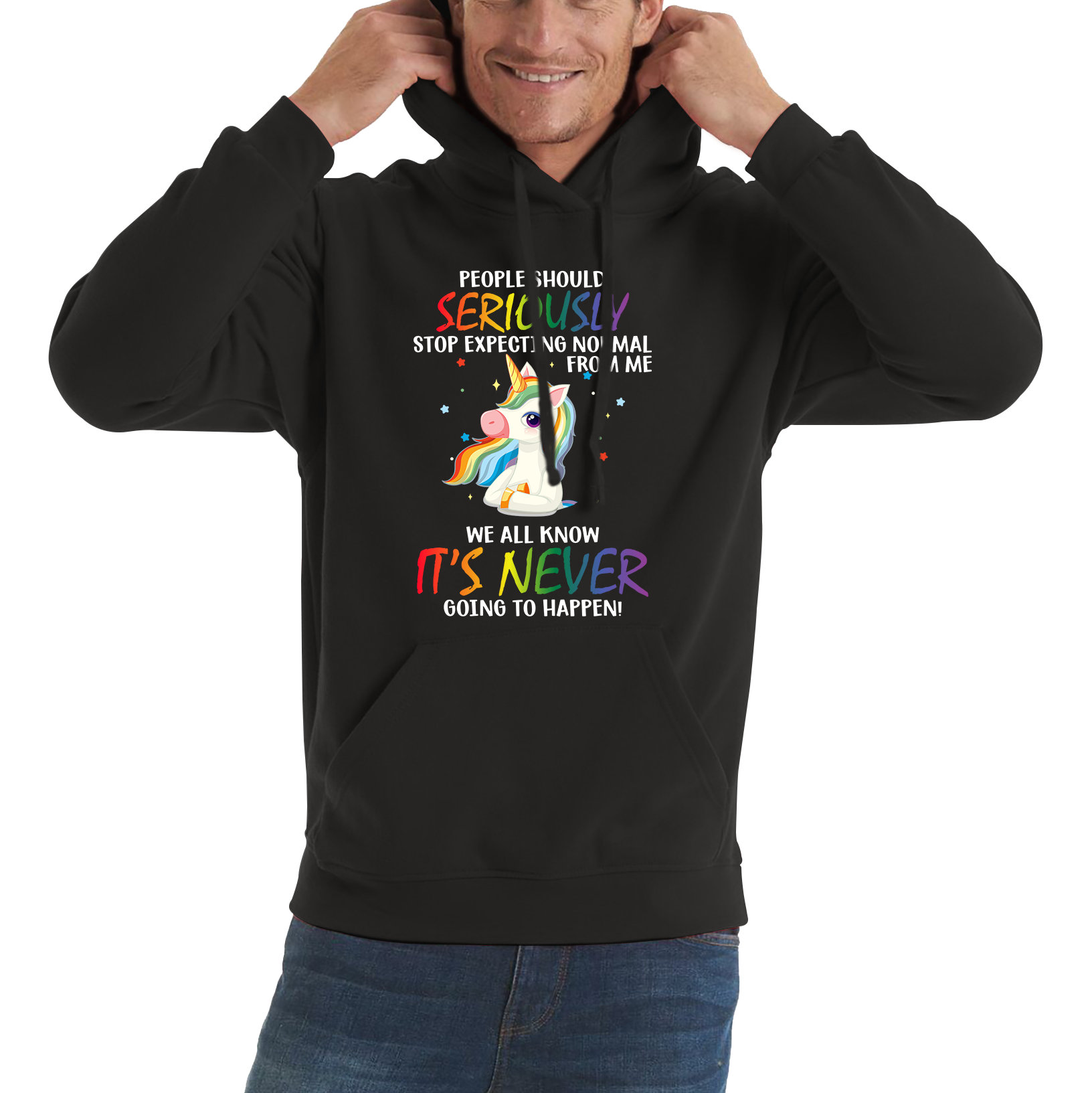 People Should Seriously Stop Expecting Normal From Me Unicorn Horse Hoodie Funny Sarcastic Joke Mens Hoodie