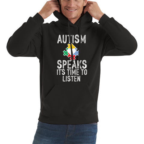 Autism Speaks It's Time To Listen Puzzle Piece Adult Hoodie