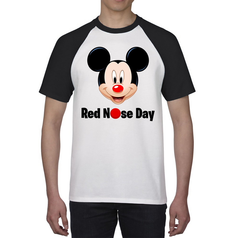 Disney Mickey Mouse Red Nose Day Baseball T Shirt. 50% Goes To Charity