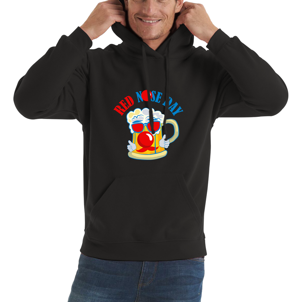 Beer Red Nose Day Funny Adult Hoodie. 50% Goes To Charity