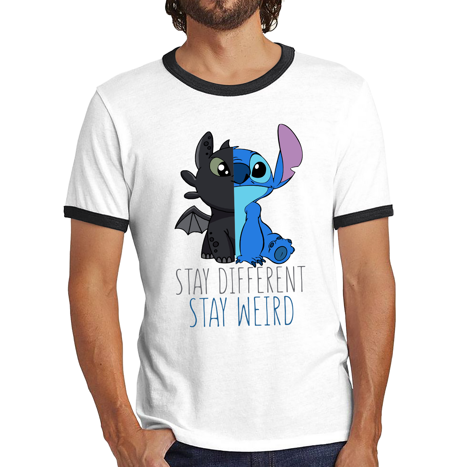 Disney Stitch and Toothless Stay different Stay Weird Ringer T Shirt