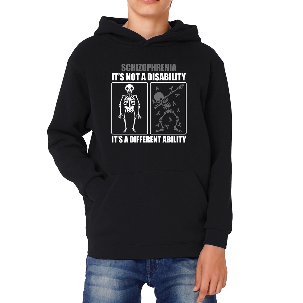 Schizophrenia It's Not A Disability It's A Different Ability Skull Dab Dancing Funny Joke Kids Hoodie