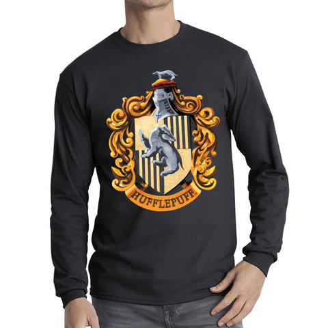 Harry Potter House Of Hufflepuff Hogwarts Crest Adult Long Sleeve T Shirt