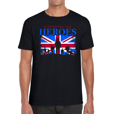 Remembrance Day T-shirt Supporting The Heroes UK Flag British Armed Forces Veteran Mens Tee Top