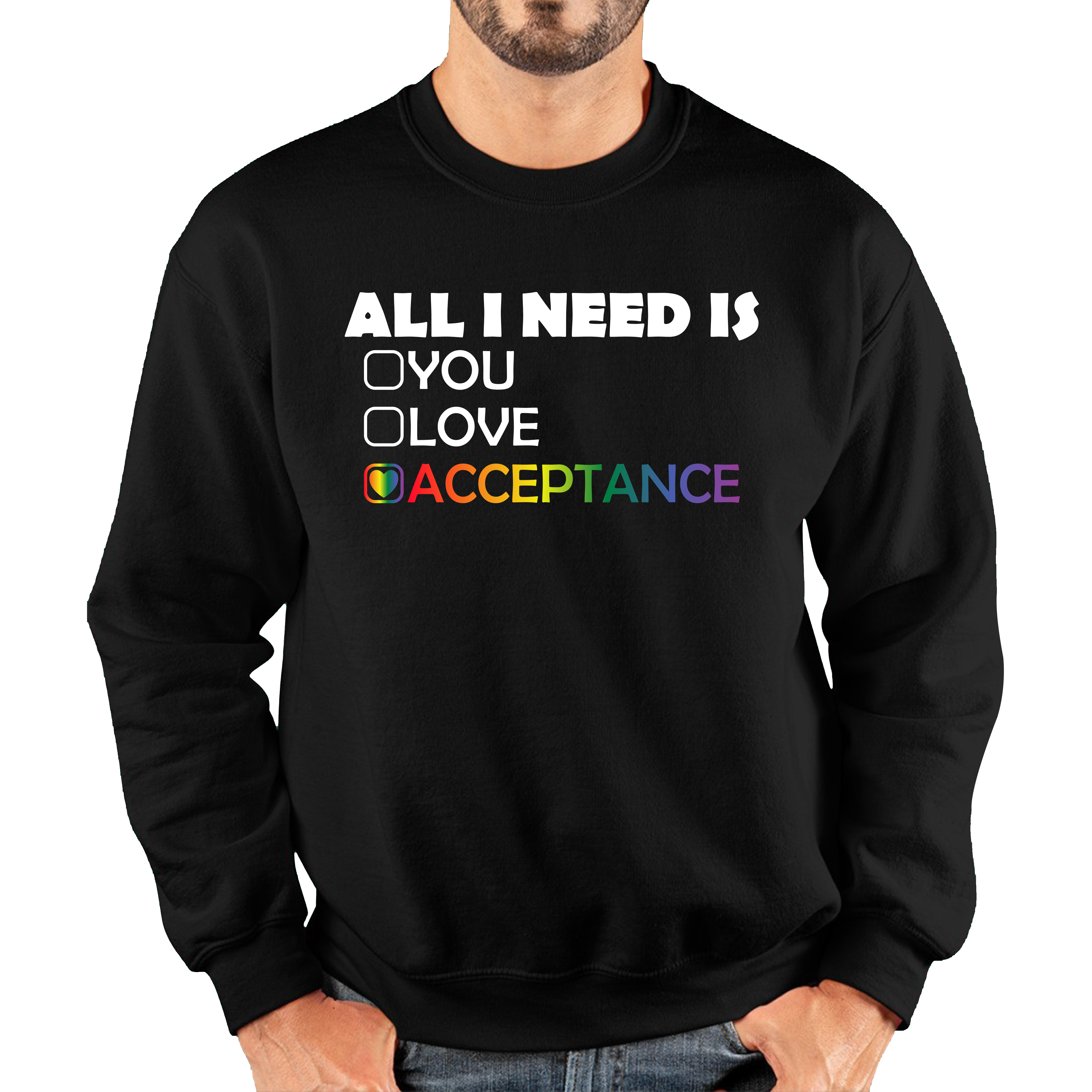 LGBT All I Need Is Acceptance Jumper Gay Pride Lesbians Love Rainbow Colour Unisex Sweatshirt