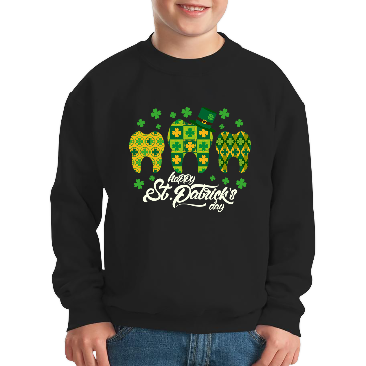 Happy St. Patrick's Day Tooth Dentist Dental Squad Tooth Shamrock Irish Day Saint Patricks Day Kids Jumper