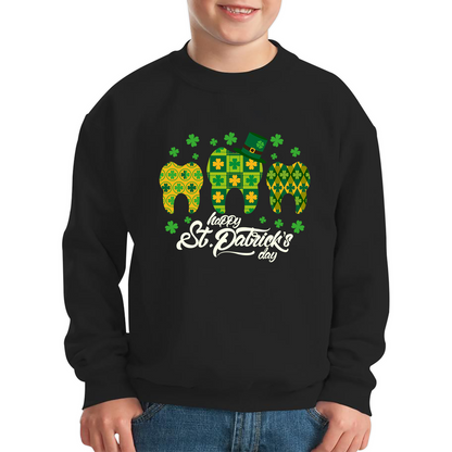 Happy St. Patrick's Day Tooth Dentist Dental Squad Tooth Shamrock Irish Day Saint Patricks Day Kids Jumper