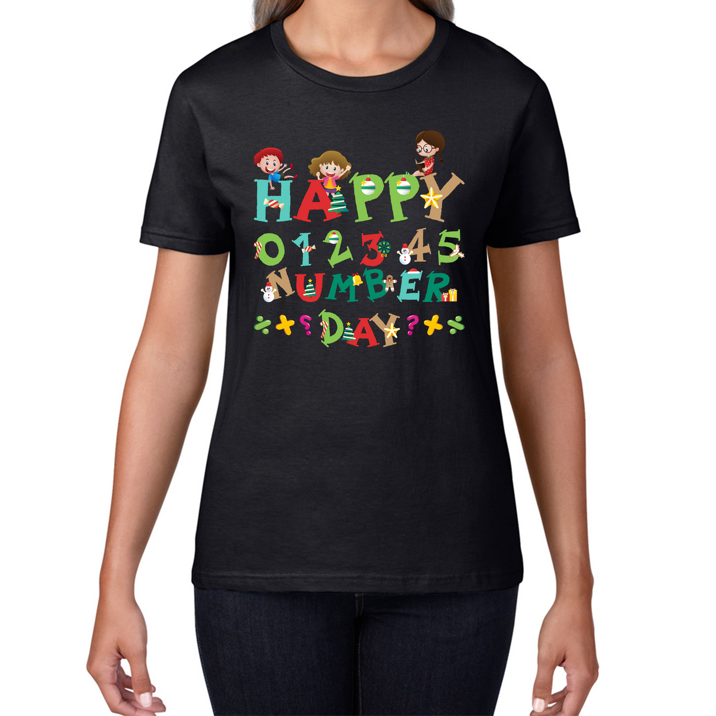 Happy Numbers Day Colourful Cartoon Numbers Day Maths Day School Charity Day Womens Tee Top
